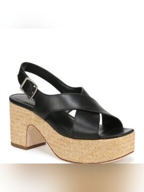 Size 10 - 🆕️ VINCE Women's Cindie Leather Platform Raffia Sandal